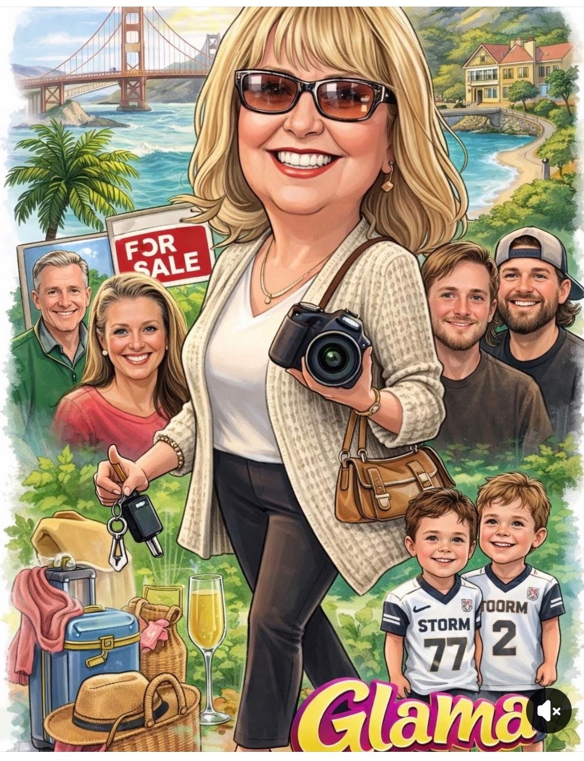 Kathy Luebcke AI caricature — Glama, Wine Country real estate